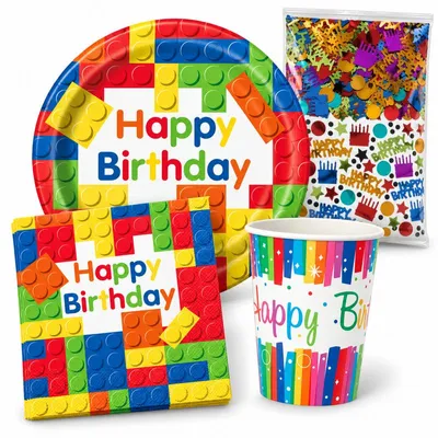 Produktbild von Partyset Bausteine Partygeschirr Geburtstag bunt Kindergeburtstag Deko