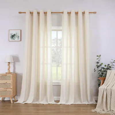 Linnengardine mit Ösen, 2er-Set, 260x140 cm, natur, halbtransparent