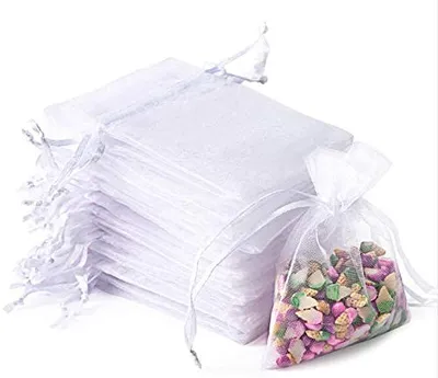 Produktbild von 100 Stück Säckchen Organzabeutel 7x9CM, Organza Säckchen Klein Lavendelsäckchen Säckchen zum Befüllen für Partei Schmuck Süßes Hochzeit, Weiß