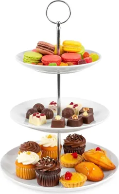 Produktbild von Vilde | Etagere - Weiß - 34 cm - Aus Porzellan - 3-stufig - für Gebäck Kekse und Obst