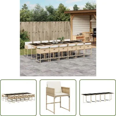 Produktbild von The Living Store 13-tlg. Garten-Essgruppe mit Kissen Beige Poly Rattan