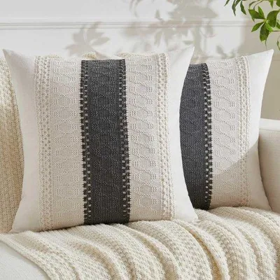 Obrázok produktu pre Ibenzoa® Sada dvoch obliečok na vankúše – Boho štýl, rozmery 45 x 45 cm, zmes bavlny, ľanu a polyesteru, tkaný vzor vhodný na pohovku a do obývačky