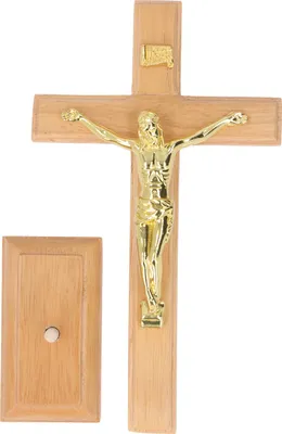 Image de Crucifix de table, fait à la main, brun clair, métal de hêtre robuste, base stable, debout, pour la cathédrale dans le bureau à domicile