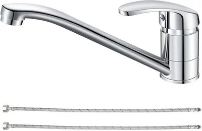 Productafbeelding van Unyqoos® RVS-keukenmengkraan met één hendel, chroomkleur, 360° draaibare uitloop, geïntegreerde perlator, loodvrij, 60 cm aansluitslangen, 32–38 mm
