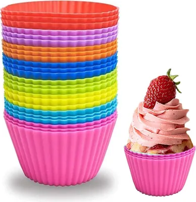 Produktbild von Wiederverwendbare Backförmchen, Silikon-Backförmchen, Cupcake-Förmchen, Muffin-Hüllen, Silikon-Muffin-Förmchen, Muffinbleche, Formen für Kuchenbällchen, Muffins, Cupcakes (24 Stück)