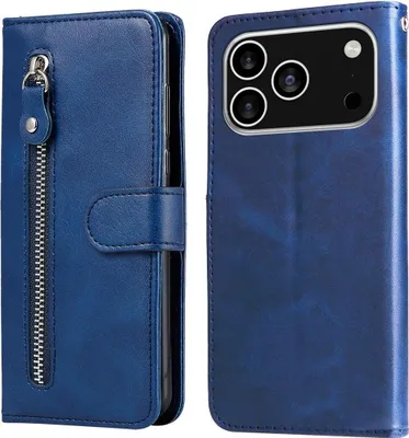Produktbild von Mobigear Zipper iPhone 17 Pro Hülle Klapphülle Geldbörse - Blau