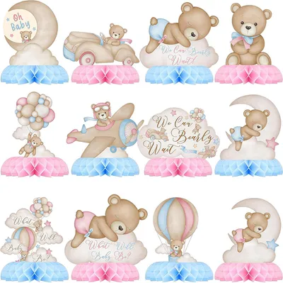 Productafbeelding van Babyshower decoratie, tafelversiering beer honeycomb, 3D blauw, voor jongensgeborte
