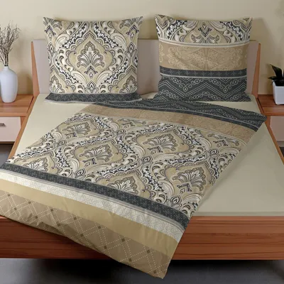 Produktbild von Traumschlaf Biber Bettwäsche Verena beige anthrazit 135x200 cm + 80x80 cm