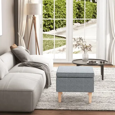 Produktbild von The Living Store Hocker mit Holzbeinen Hellgrau Stoff