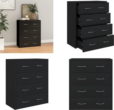 Image de vidaXL Commode avec 4 tiroirs 60×30,5×71 cm Noir - Sideboard - Sideboards - Armoire - Armoire de rangement