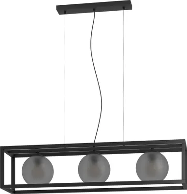 Produktbild von EGLO Hängelampe Arangona, Pendelleuchte Esstisch, Deckenlampe hängend, Stahl in schwarz, Glas in grau matt, E27 Fassung, L 110 cm