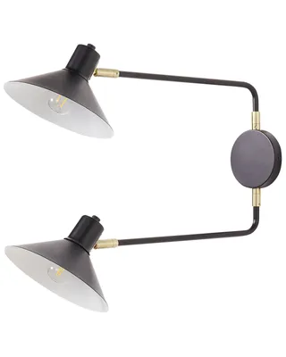 Produktbild von BELIANI Wandleuchte Schwarz Metall 2-Flammig mit 2 Schirmen Kegelform Verstellbare Arme Schwenkarm Modern Industrie Design Schlafzimmer Ausstattung