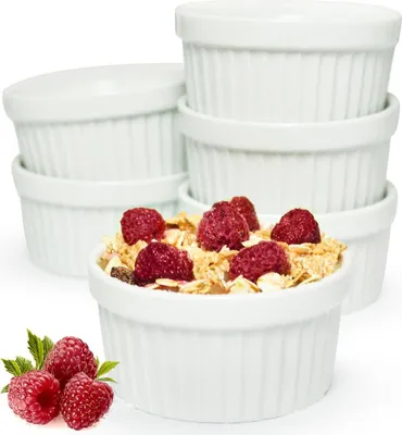 Produktbild von 6x Soufflé Förmchen aus Keramik Ø9 Crème-Brûlée Schälchen Pasteten Auflaufform