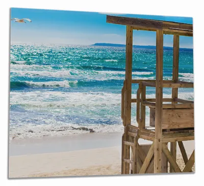 Produktbild von Wallario Herdabdeckplatte aus Glas, Größe 60 x 52 cm 1-teilig, Motiv Badestrand - Mallorca Spanien