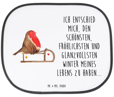 Produktbild von Mr. & Mrs. Panda Sonnenschutz Auto Rotkehlchen Schlitten - Weiß - Geschenk, Sonnenblende, Weihnachten, Vogel, Seitenscheibe, Autosonnenschutz