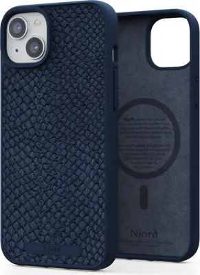 Produktbild von Njord Collections Lachsleder Telefonhülle, geeignet für iPhone 15 Plus, recyceltes / strapazierfähiges Material, 2 Meter Fallschutz, Mag-kompatibel / inklusive Magnetring, blau
