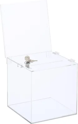 Produktbild von Spendenbox aus Acryl mit Schloss und Schilderhalter