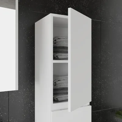 Produktbild von KAREN banyo Hochschrank Vega Weiß 35 x 138,6 x 36,5 cm | Hochwertiges MDF Acryl Beschichtung | Softclose-Türen | unsichtbaren Griffen | Matte Oberfläche Badezimmerschrank Badschrank Badhochschrank