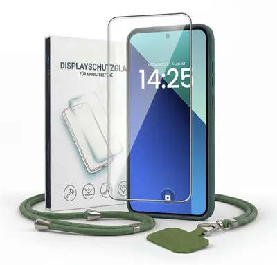 Produktbild von Handyhülle für Xiaomi Redmi Note 13 mit Handykette und 9H Displayglas Displayschutz Band Kordel Hülle Case Schutzhülle Grün