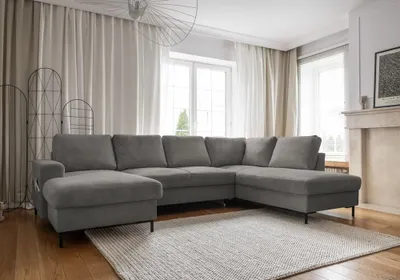Produktbild von MIUFORM Lofty Lilly - Ecksofa mit Bettfunktion und Bettkasten U-FORM RECHTS - 303 x 197 cm - Hellgrau - Sofa Schlafsofa Couch