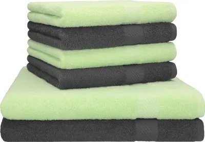 Produktbild von Betz 6-tlg. Set PALERMO - 2 Liegetücher 4 Handtücher 100% Baumwolle  Farbe: anthrazit / grün