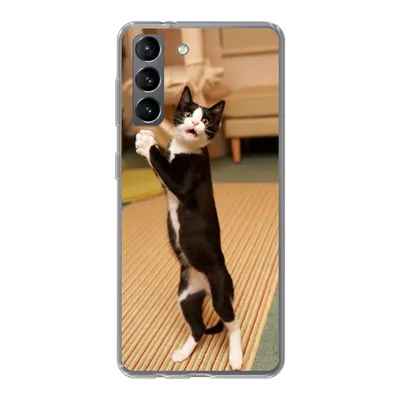 Produktbild von MuchoWow® Handyhülle Schutzhülle Hülle für Samsung Galaxy S21 Katze - Wohnzimmer - Schwarz Silikon Softcase Handy Hülle - Softcase