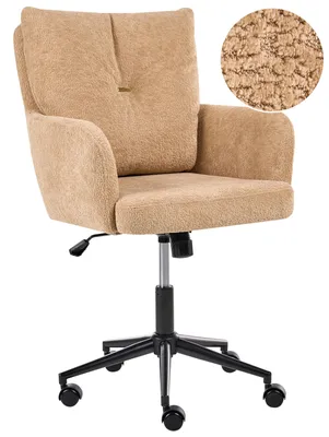 Produktbild von BELIANI Bürostuhl Beige Stoff Gesteppt mit Armlehnen Bremsbare Rollen Gasdruckfeder Höhenverstellbar Drehbar Modern Drehstuhl Arbeitshocker