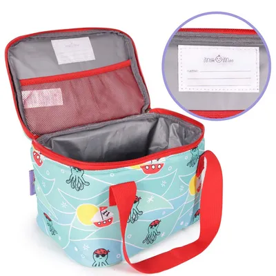 Produktbild von Milk&Moo Lunchbox | Isolierte Lunchtasche | Brotdose | Kühltasche | wasserfest Lunchbag | Kinder Brotbeutel | Lunch Tasche für Grundschule, Kita, Kindergarten | Türkis /Rot