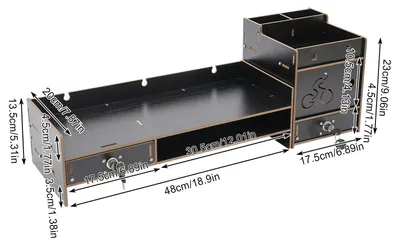 Obrázek produktu pro Stojan na monitor – dvoupatrový podstavec s uzamykatelnou zásuvkou a bočními policemi, s nastavitelnou výškou (9/10 cm), vhodný pro monitory o velikosti od 50 cm, černý