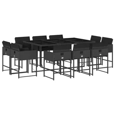Produktbild von vidaXL 11-tlg. Garten-Essgruppe mit Kissen Schwarz Poly Rattan
