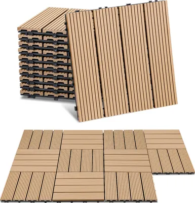 Zdjęcie produktu dla Clanmacy Płytki WPC 30 x 30 cm, płytki tarasowe, 1 m² Płytki balkonowe typu „click”, wzór tekowy, 11 sztuk