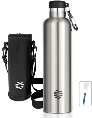 Imagen del producto de Botella de agua de acero inoxidable, 750 ml/1 litro, a prueba de fugas, ideal para deportes y para la escuela