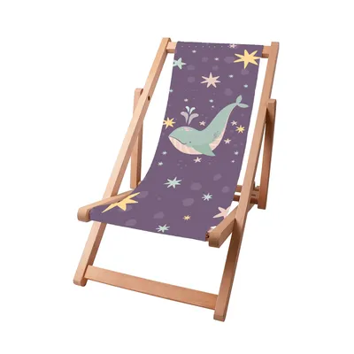 Zdjęcie produktu dla Drewniany leżak dla dzieci Dreamroots, drewno bukowe do 130 kg, leżak składany z 3-stopniową regulacją nachylenia oparcia, Happy Wave
