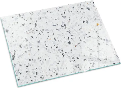 Produktbild von Steinmuster mit Flecken – Glasbodenplatte für – Kaminofen – Kaminplatte Glas – Schutzglas – Funkenschutzplatte –Glasbodenplatte Feuerfeste – Hitzeschutzplatte – Bodenschutz aus Glas – 80x60 cm