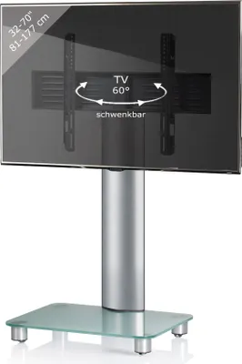 Produktbild von VCM TV Standfuß 32-70 Zoll | VESA max. 600x400 | Fernseh Ständer aus Alu und Glas | TV Ständer Maße ca. H. 100 x B. 60 x T. x 44 cm | Fernsehstand Tosal