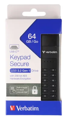 Produktbild von Verbatim Keypad Secure - USB-C-Stick 64 GB - Datenspeicher mit Passwortschutz, inkl. USB-C zu USB-C-Verlängerungskabel - Schwarz, 64 GB, USB Typ-C, 3.2 Gen 1 (3.1 Gen 1), Ohne Deckel, 30 g, Schwarz