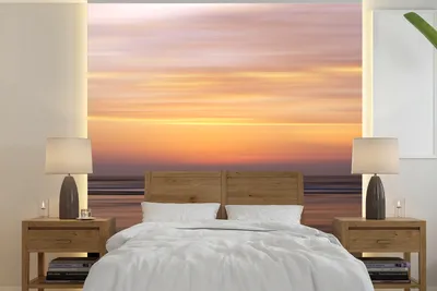 Produktbild von MuchoWow® Fototapete für Wohnzimmer oder Schlafzimmer Wandtapete Vinyl Motivtapete Sonnenuntergang am Meer - 350x350 cm - Schlafzimmertapete