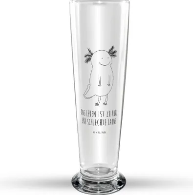 Produktbild von Mr. & Mrs. Panda Trinkglas Axolotl Glücklich - Transparent - Geschenk, Lurch, Bierglas, Motivation, Glasbierglas, gut Gelaunt, Glasbecher, Lebensfroh, Schwanzlurch