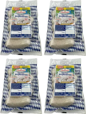 Produktbild von Food-United Weißwürste mit süßen Senf 4x351g als Set, Münchner-Weißwürste aus Bayern von ZIMMERMANN Fleischwerke, Brühwürste passend für Brotzeit und Bier, mit Petersilie Muskatblüte Zitronennote