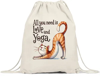 Produktbild von All You Need Is Love And Yoga Turnbeutel Geschenkidee für Yoga-Liebhaber Katzenfans Entspannung Stressabbau