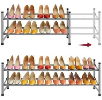 Produktbild von Ausziehbares Schuhregal 2-stöckig Metall Grau erweiterbar