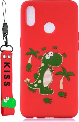 Produktbild von Für OPPO Realme 3 Cartoon Lovely Coloured Painted Soft TPU Rückenbezug rutschfest Full Protective Case mit Lanyard rot