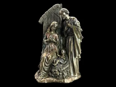 Obrázok produktu pre Sviatá rodina – dekoratívna soška z bronzovej farby, ručne maľovaná, 16 cm × 10,5 cm × 28 cm, model WU75394A4