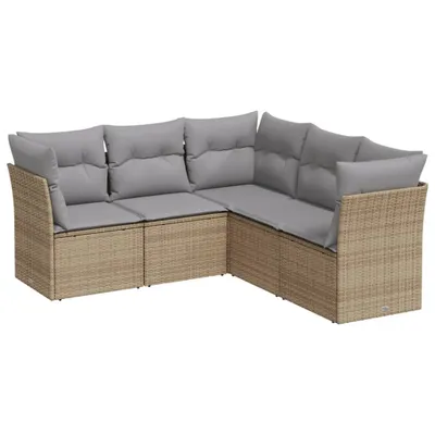 Produktbild von vidaXL 5-tlg. Garten-Sofagarnitur mit Kissen Beige Poly Rattan