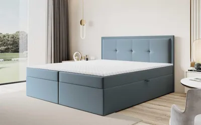 Produktbild von Boxspringbett Schlafzimmerbett DEGNA 160x220cm Stoff Gerra Graublau