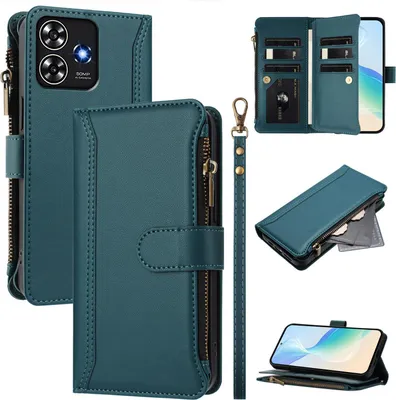 Immagine prodotto di Custodia per ZTE Blade A73 4G, con cerniera, portafoglio in Finto cuoio con tasche per carte, supporto e passante per la mano verde