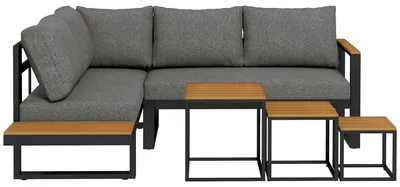 Produktbild von Outdoorsitzgruppe 5-teiliges Loungemöbelsicht Gartenmöbelset, 148 cm x 61 cm x 71,5 cm, Grau + Natur