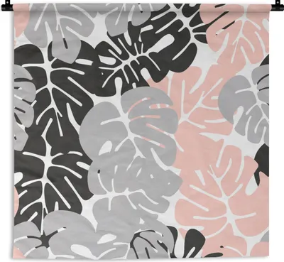 Produktbild von MuchoWow® Wandteppich Wandbehang Monstera - Pastell - Blätter 90x90 cm Tapisserie Dekoration Wandtuch - Wandaufhänger