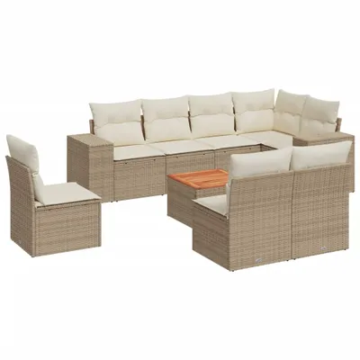 Produktbild von vidaXL 9-tlg. Garten-Sofagarnitur mit Kissen Beige Poly Rattan