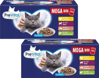 Obrázek produktu pro PreVital kapsle pro kočky maso, losos, sterilní játra 40 × 100 g